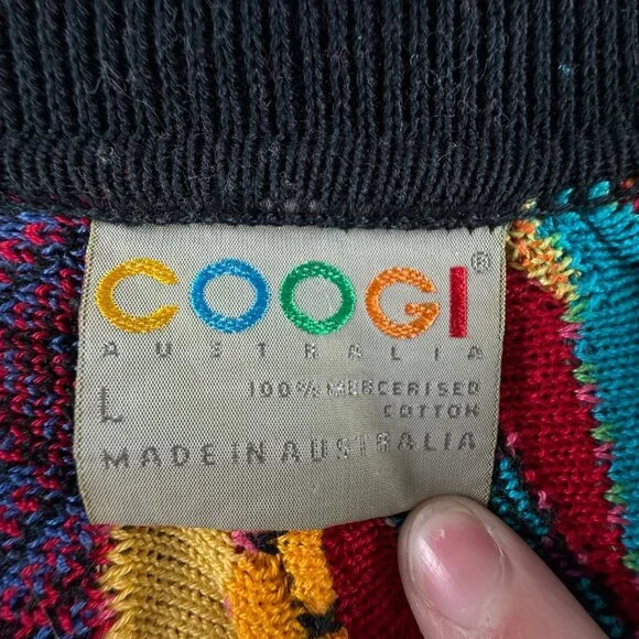 COOGI Australia Women Cardigan Sweater Colorful Knit 3D Large Cotton Pockets